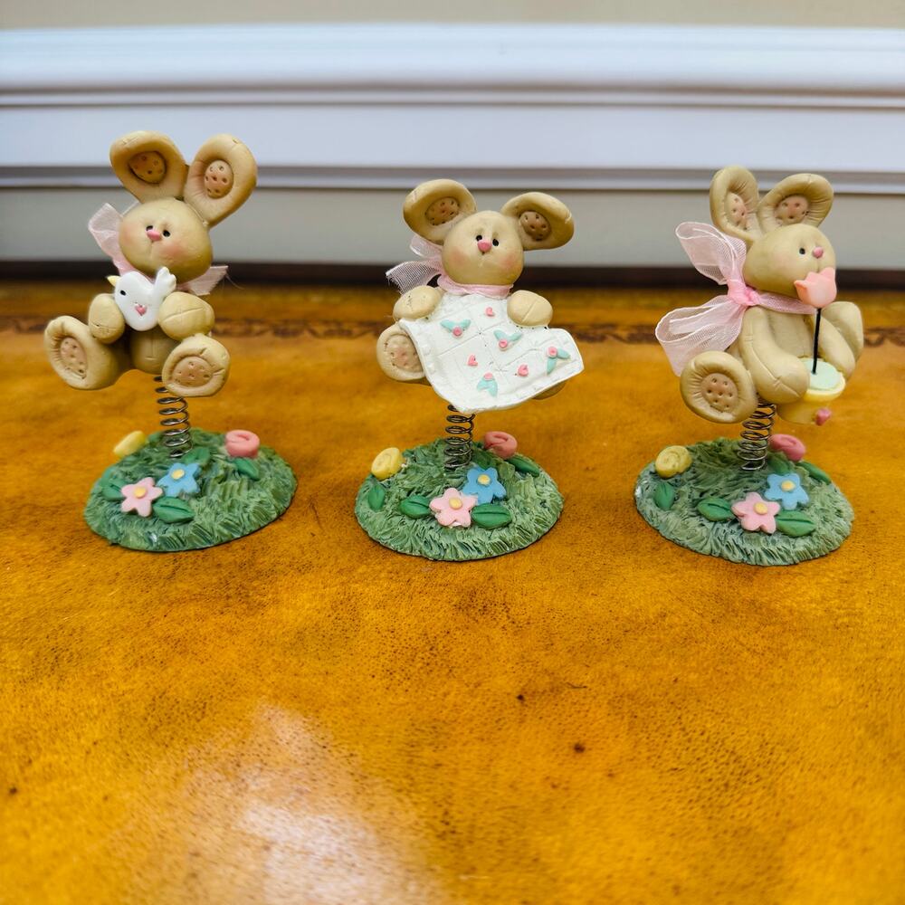 Easter Bunny Spring Action 4" Rabbit Figurine Set of 3